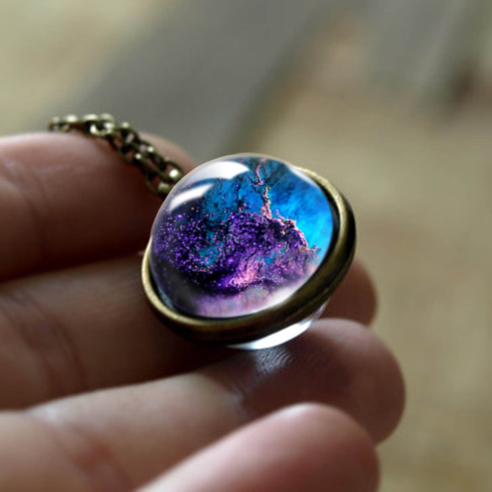Wholesale double-sided glass ball solar system cosmic star necklace